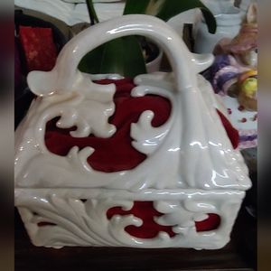 Vintage Dresser Box, Ceramic & Velvet